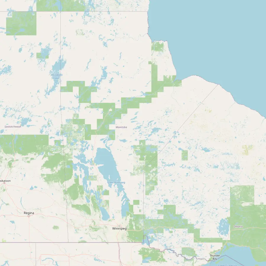 Map of Manitoba from Winnipeg north to Thompson and Churchill on Hudson Bay